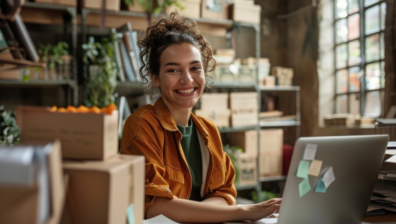 young lady happy with sales