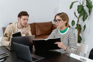 couple discussing how to delegate tasks