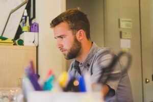 man focused on work