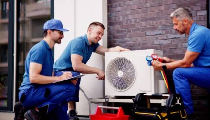 HVAC technicians working together