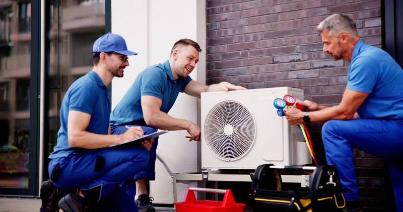 HVAC technicians working together