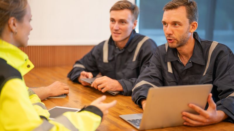 tradies discussing project effective business communication